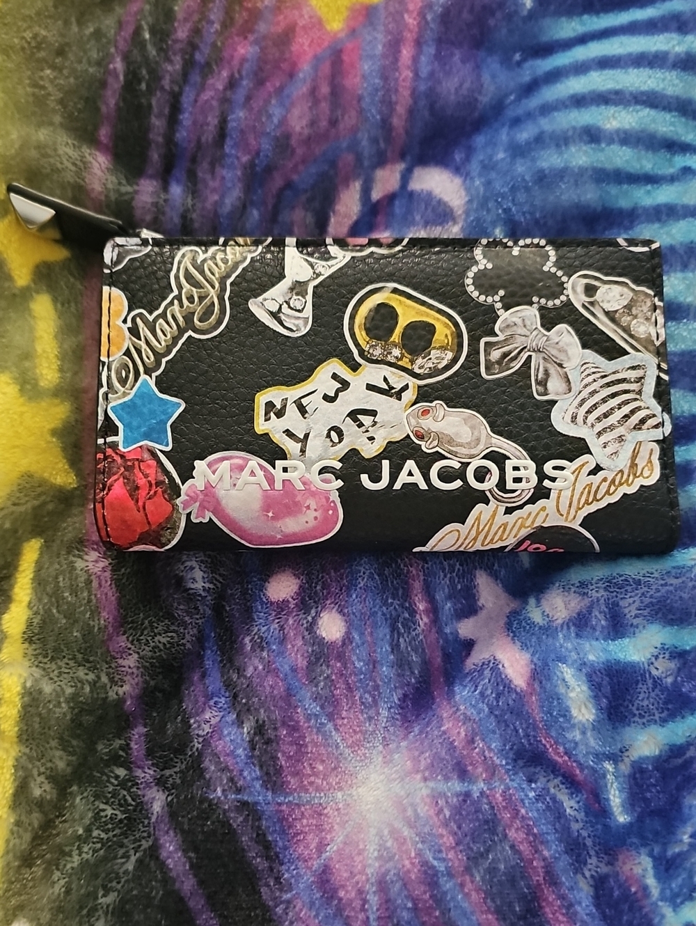 Marc Jacobs Black Sticker-Print Leather Card Holder